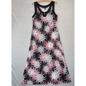 Elie McCarthy Dress‎ Women's Size PXL Petite Dark Floral Snowflake Keyhole Flowy